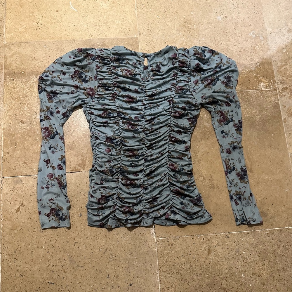 Current Air floral Ruched mesh top